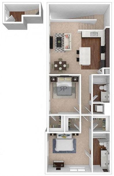 Floor plan for 2 beds, 2 baths, 1055 sqft